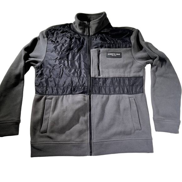 Kenneth Cole New York Fleece Full Zip Jacket Men's Large Black Contrast Puffer - Picture 1 of 14